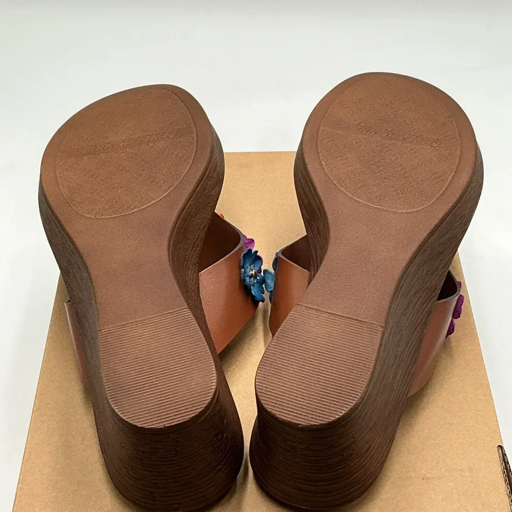 ITALIAN Shoemakers Emina Sandals Women's US 8.5 Brown Floral Slip On Eby4453